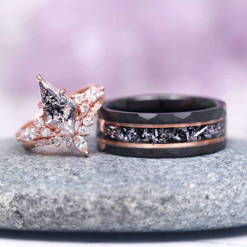 Skye Kite® Galaxy Herkimer Diamond & Meteorite Couples Ring Set
