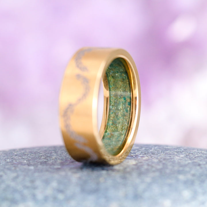 Moss Agate & Emerald Leaf Couples Ring Set