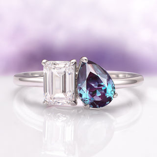 Toi Et Moi Alexandrite & Moissanite Engagement Ring in 14K White Gold