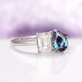 Toi Et Moi Alexandrite & Moissanite Engagement Ring in 14K White Gold