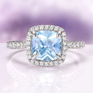 Belle Cushion Cut Aquamarine Ring in Sterling Silver