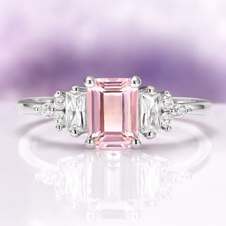 Amelia Emerald Cut Morganite Ring in Sterling Silver