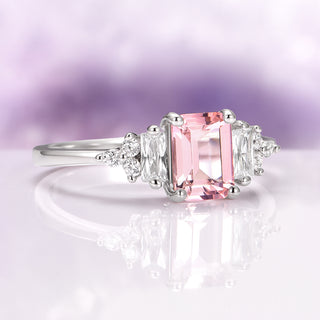 Amelia Emerald Cut Morganite Ring in Sterling Silver