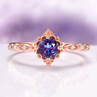 Vintage Alexandrite Fairytale Engagement Ring in 14K Rose Gold Vermeil