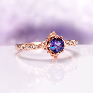 Vintage Alexandrite Fairytale Engagement Ring in 14K Rose Gold Vermeil