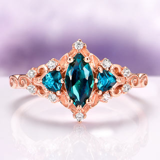 Elain Teal Sapphire Fairy Engagement Ring in 14K Rose Gold Vermeil