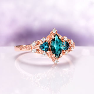 Elain Teal Sapphire Fairy Engagement Ring in 14K Rose Gold Vermeil