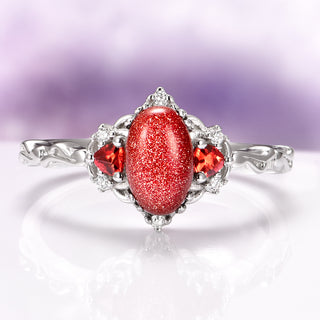Esme Red Goldstone & Orange Sapphire Ring in Sterling Silver