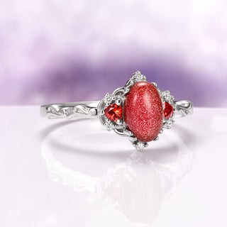 Esme Red Goldstone & Orange Sapphire Ring in Sterling Silver