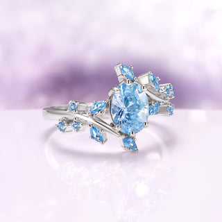 Aquamarine Leaf Couples Ring Set