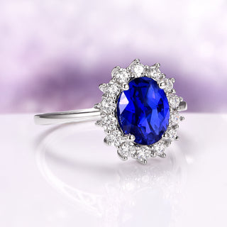 Iconic Princess Diana Blue Sapphire Ring in Sterling Silver