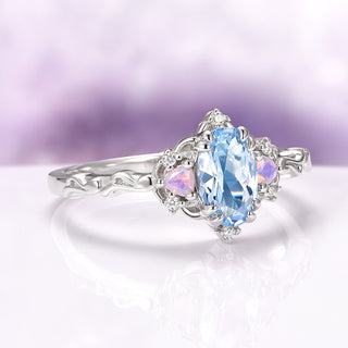 Esme Aquamarine and Opalescent Sapphire Ring in Sterling Silver