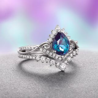 Faye Alexandrite Ring Set in Sterling Silver  (Two Piece)