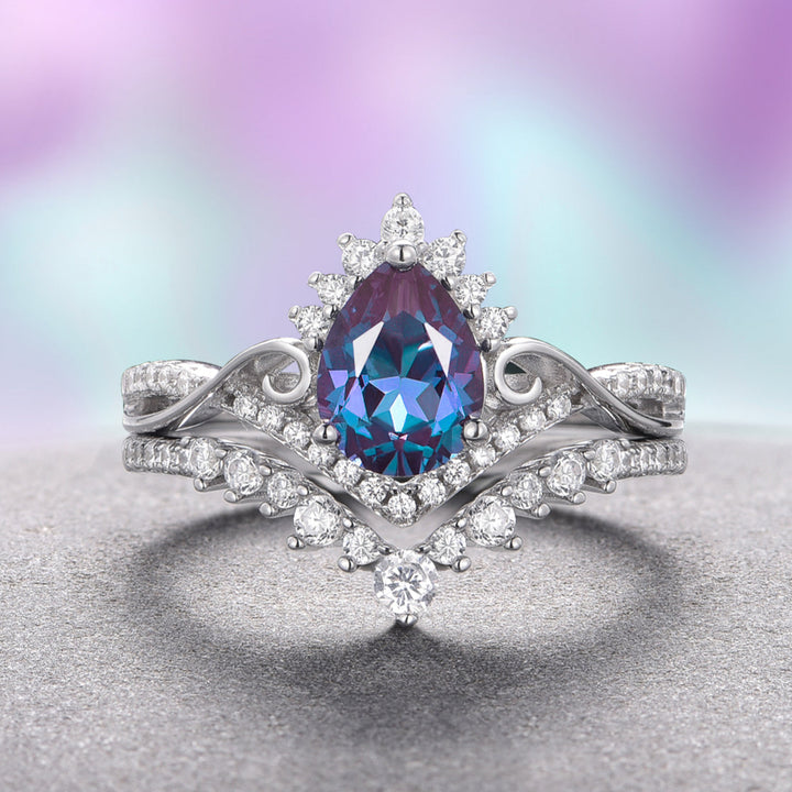 Faye Alexandrite Ring Set- Sterling Silver  (Two Piece)