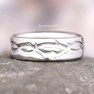 Leaf Motif Wedding Band in Sterling Silver (6mm)