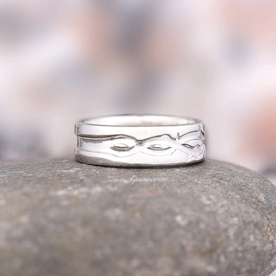 Mens Leaf Wedding Band- 6MM Simple Polished Flat Mens Ring- Unique Nature Inspired Ring for Him- Matching Couples Ring- Unique Gift For Him