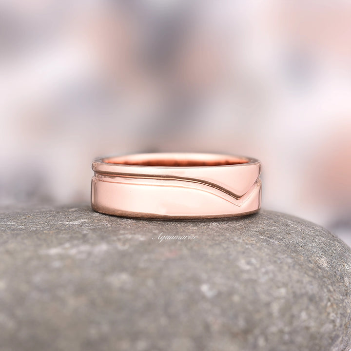 Chevron Wedding Band- 6MM 14K Rose Gold Vermeil