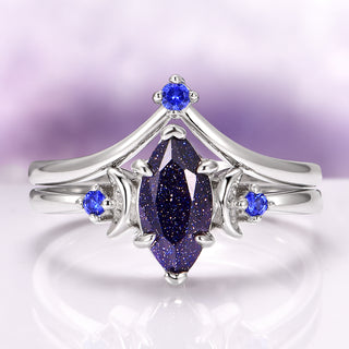 Starry Night and Sapphire Ring Set in Sterling Silver