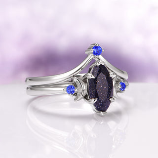 Starry Night, Meteorite & Blue Fire Opal Couples Ring Set