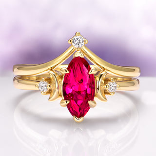 Crescent Moon Ruby Ring Set in 14K Yellow Gold Vermeil