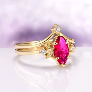 Crescent Moon Ruby Ring Set in 14K Yellow Gold Vermeil