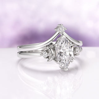Moissanite & Crescent Moon Constellation Couples Ring Set