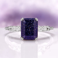 Starry Night Couples Ring Set- Night Court Inspired by Aquamarise, featuring a sparkling blue sandstone center with diamond accents, a celestial-inspired design for matching couples rings.