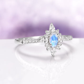 Starburst Natural Moonstone Engagement Ring in 14K White Gold