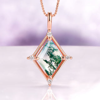 Kite Green Moss Agate Necklace in 14K Rose Gold Vermeil