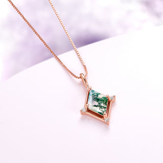 Kite Green Moss Agate Necklace in 14K Rose Gold Vermeil
