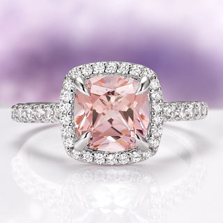 Belle Cushion Cut Blush Pink Morganite Ring in Sterling Silver
