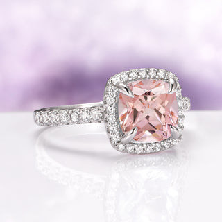 Belle Cushion Cut Blush Pink Morganite Ring in Sterling Silver