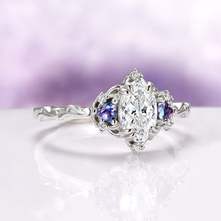 Esme Lab-Grown Diamond & Alexandrite Ring- 14K White Gold (IGI Certified)