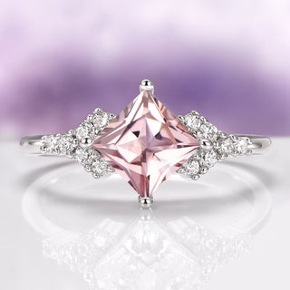 Ellie Princess Cut Morganite Engagement Ring in Sterling Silver