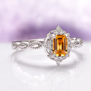 Natural Citrine Engagement Ring in 14K White Gold