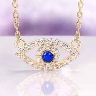Evil Eye Blue Sapphire Necklace in 14K Yellow Gold Vermeil