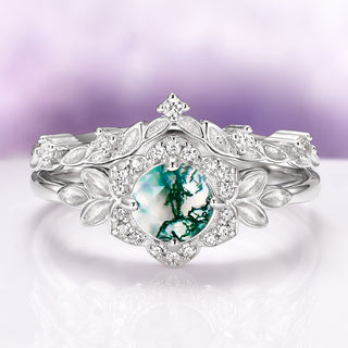 Moss Agate Fairy Leaf Ring Set in Sterling Silver
