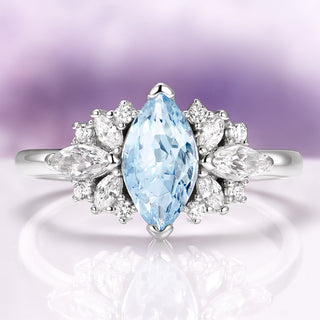 Adeline Marquise Cut Flower Aquamarine Ring in Sterling Silver