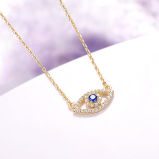Evil Eye Blue Sapphire Necklace in 14K Yellow Gold Vermeil