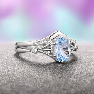 Fireworks Cut Aquamarine Couples Ring Set