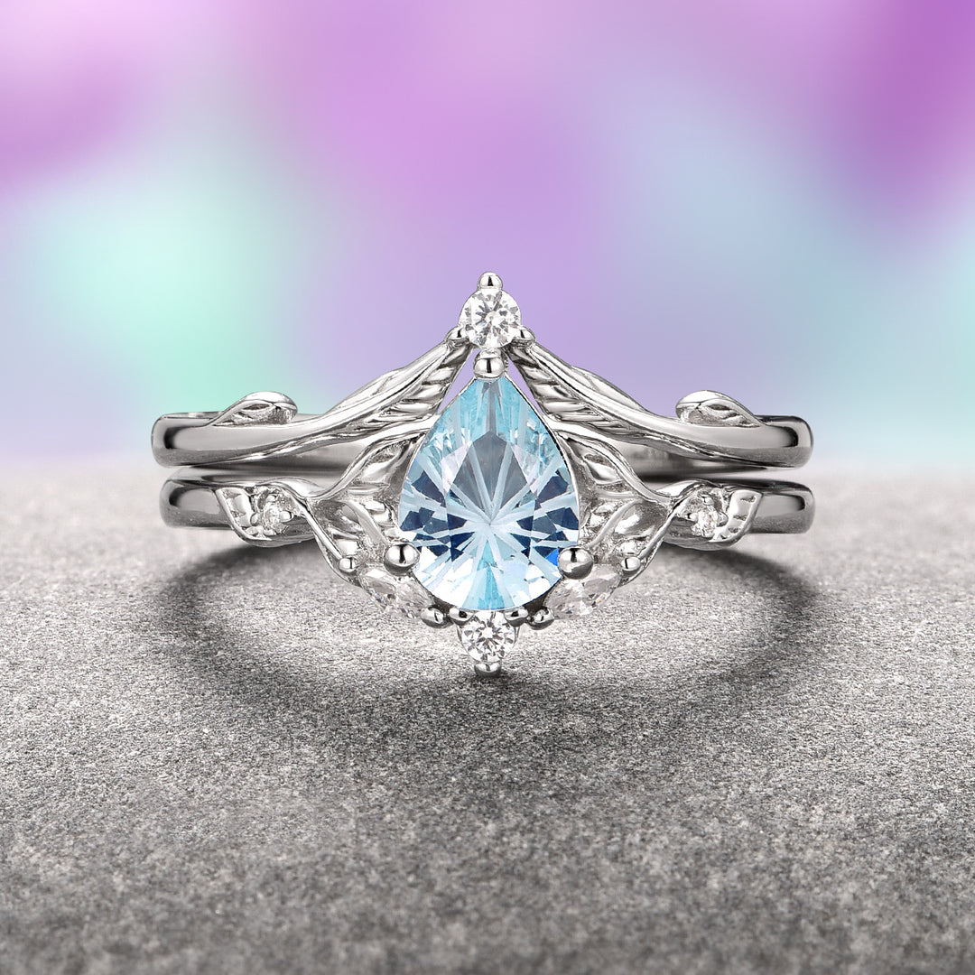 Airee Aquamarine Ring Set- 14K White Gold (Fantasy Cut)