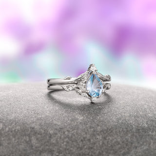 Fireworks Cut Aquamarine Engagement Ring Set in Sterling Silver (Fantasy Cut)