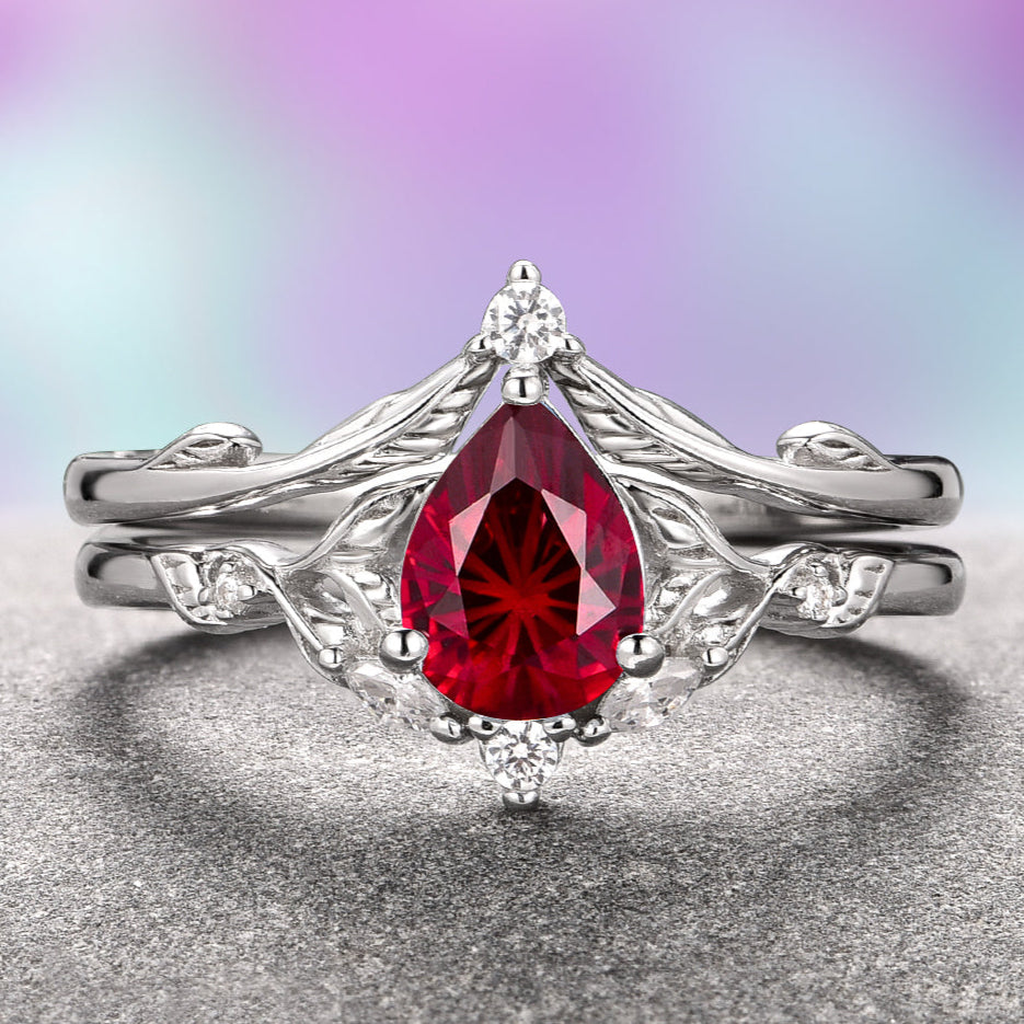 Fireworks Cut Lab-Grown Ruby Engagement Ring Set in 14K White Gold