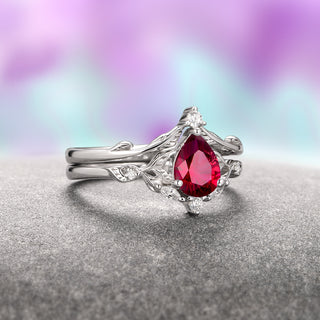 Fireworks Cut Lab-Grown Ruby Engagement Ring Set in Sterling Silver (Fantasy Cut)