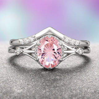 Celtic Morganite Ring Set- Sterling Silver (Fantasy Cut)