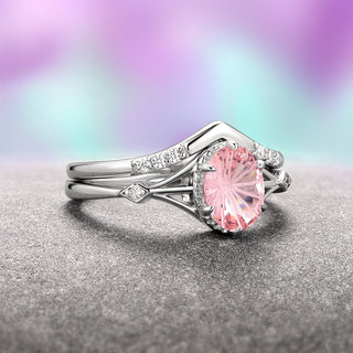 Celtic Morganite Ring Set- Sterling Silver (Fantasy Cut)