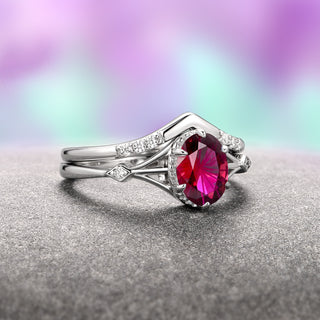 Celtic Fireworks Cut Ruby Ring Set in Sterling Silver