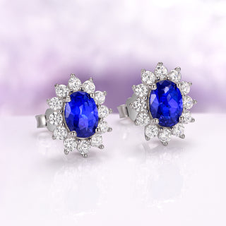Princess Diana Blue Sapphire Stud Earrings in Sterling Silver