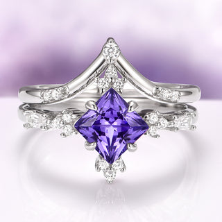 Natural Princess Cut Amethyst Ring Set in Sterling Silver