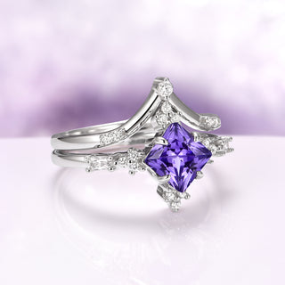 Natural Princess Cut Amethyst Ring Set in Sterling Silver